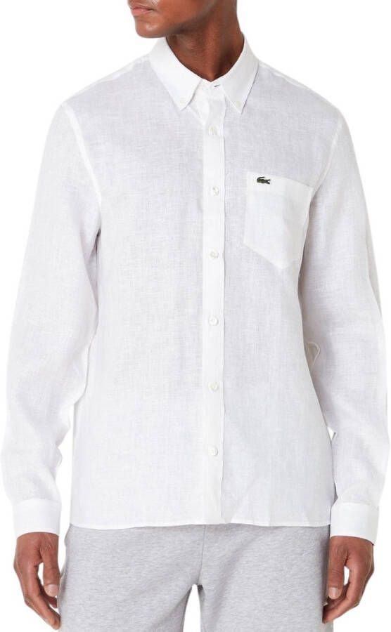 Lacoste Wit Regular Fit Linnen Overhemd