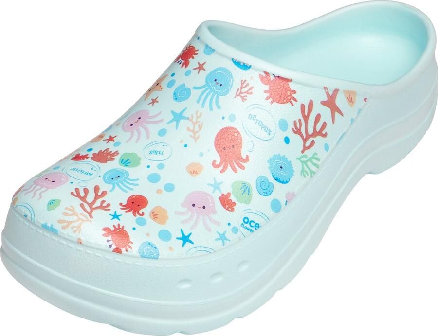 Ladeheid Tuinklompen voor dames ultralicht EVA tuinschoenen LA-CA-ComoHappyWoman aqua blauw zeemotief