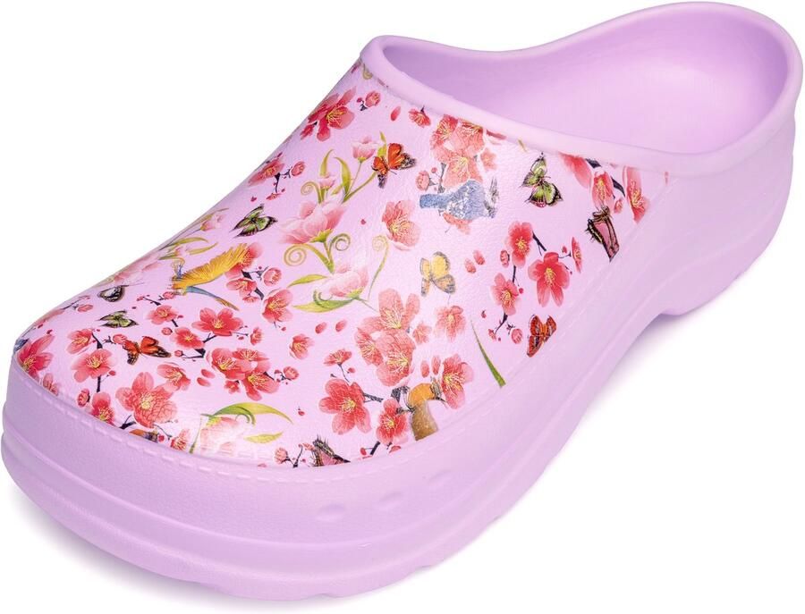 Ladeheid Tuinklompen voor dames ultralicht EVA tuinschoenen LA-CA-ComoHappyWoman lila bloemenmotief