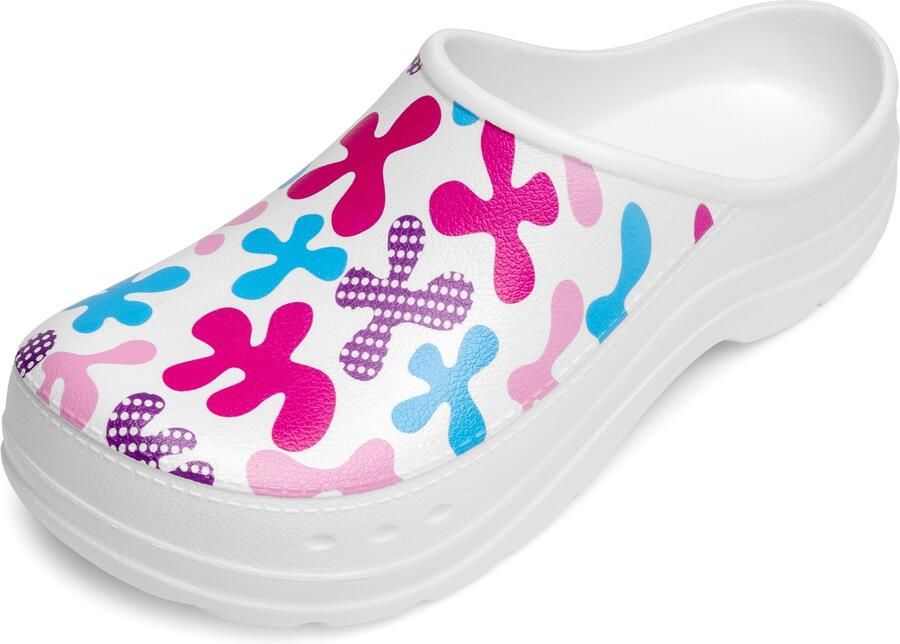 Ladeheid Tuinklompen voor dames ultralicht EVA tuinschoenen LA-CA-ComoHappyWoman wit pop-art