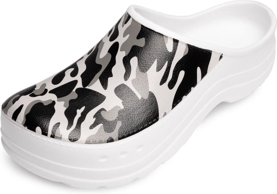 Ladeheid Tuinklompen voor dames ultralicht EVA tuinschoenen LA-CA-ComoHappyWoman wit camouflagepatroon