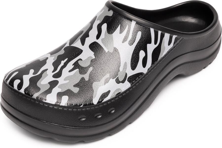 Ladeheid Tuinklompen voor heren ultralicht EVA tuinschoenen LA-CA-ComoHappyMan zwart wit camouflage