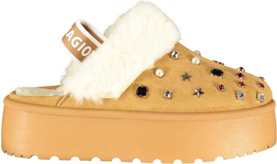 Laura Biagiotti Dames Platform Clogs Gevoerde Instappers met Bont en Strass Beige