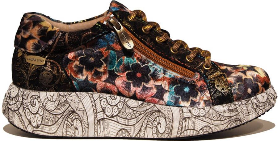 Laura Vita bruin multi kleur bloemen dames sneakers