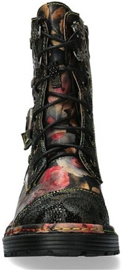 Laura Vita halfhoge veterboots gebloemd zwart leer