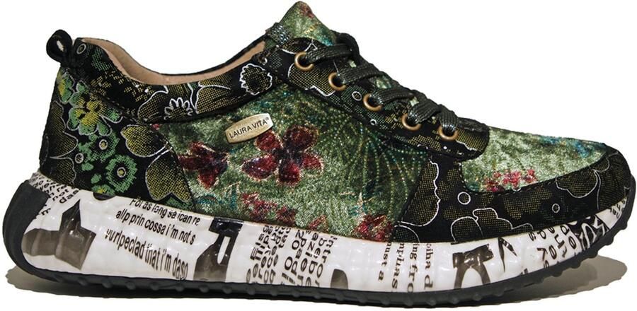 Laura Vita Burton groen sneakers gebloemd suède en fluweel