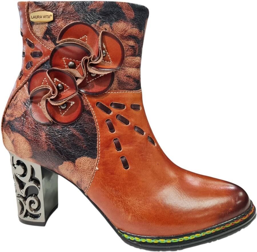 Laura Vita Cognac Leren Dames Enkellaarsjes Cogna