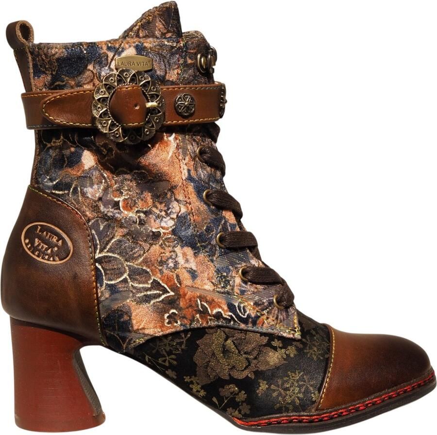 Laura Vita Incaso 10 Marron Enkellaarzen Bruin Gebloemd Leer en Suede Dames Bruin