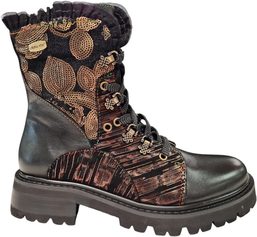 Laura Vita Kouleo Zwarte Dames Veterboots Zwart