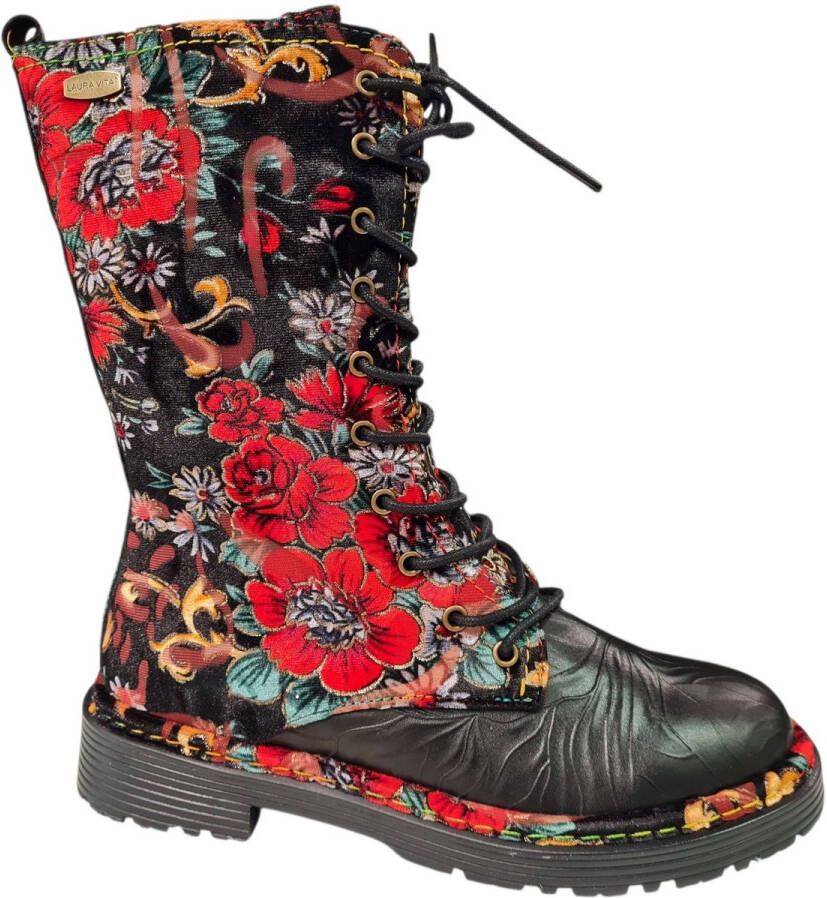Laura Vita Zwarte met Rode Leren Dames Boots Zwart Rood