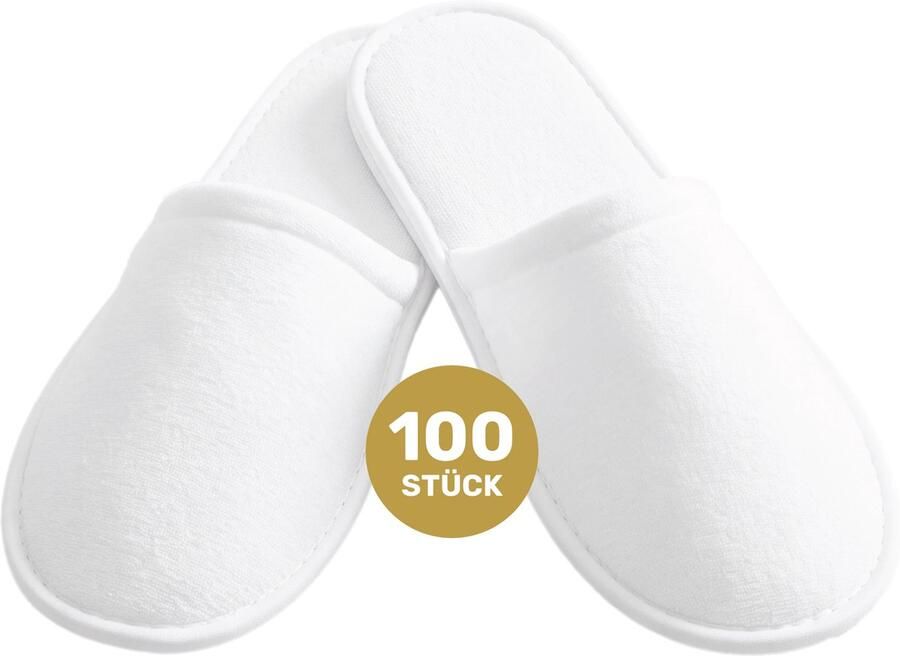 Lavea 100er Set Hotelslippers Pantoffels Slippers Gastenslippers & Hotelpantoffels Eén Maat voor Hotel Spa en Thuis Hotelkwaliteit Gesloten Wit