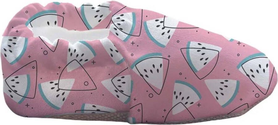 Lavendel Baby Slofjes Huisslippers Antislip Zool Kleurrijk Bedrukt Zacht Katoenen Comfortabel Oekotex Gecertificeerd Veilig voor Kinderen en Baby's Roze Watermeloen