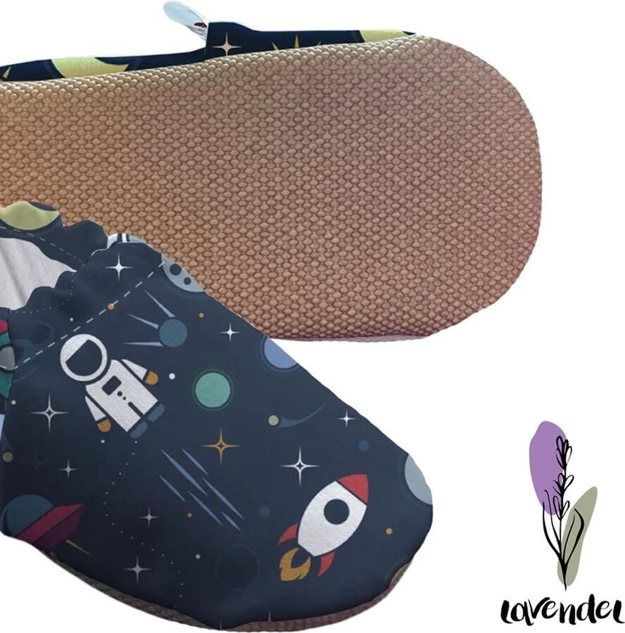 Lavendel Baby Slofjes Huisslippers Antislip Zool Kleurrijk Bedrukt Zacht Katoenen Comfortabel Oekotex Gecertificeerd Veilig voor Kinderen en Baby's Astronaut