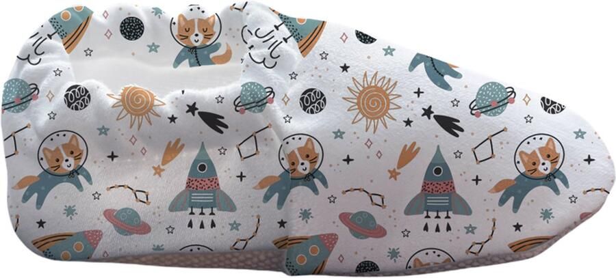 Lavendel Baby Slofjes Huisslippers Antislip Zool Kleurrijk Bedrukt Zacht Katoenen Comfortabel Oekotex Gecertificeerd Veilig voor Kinderen en Baby's Astronaut Kat