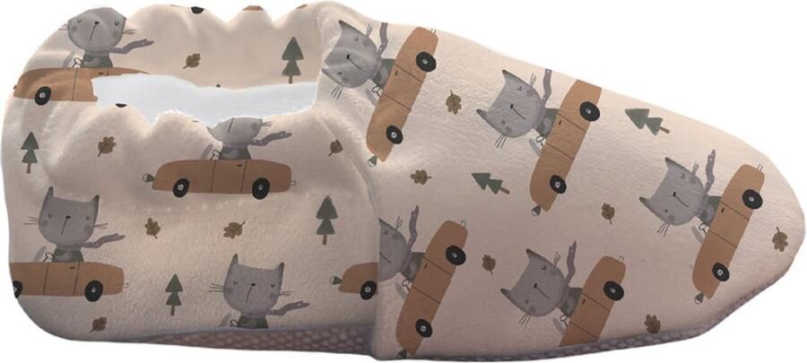 Lavendel Baby Slofjes Huisslippers Antislip Zool Kleurrijk Bedrukt Zacht Katoenen Comfortabel Oekotex Gecertificeerd Veilig voor Kinderen en Baby's Race Kat