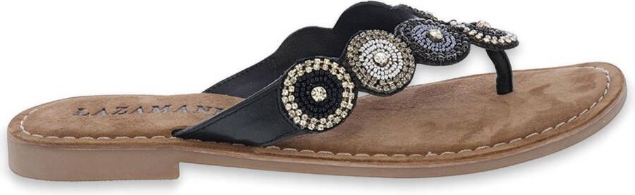 Lazamani Dames Slippers 75.451 South Zwart Leer LA75451south - Foto 3