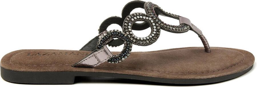 Lazamani Arielle Leren Dames Slippers Pewter