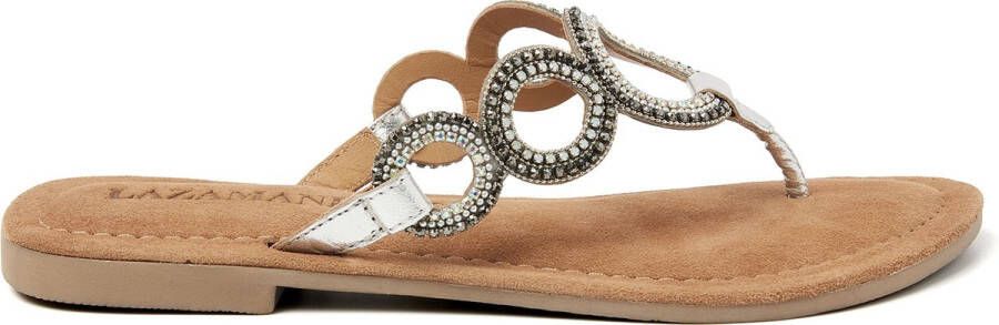Lazamani Arielle Leren Dames Slippers Silver