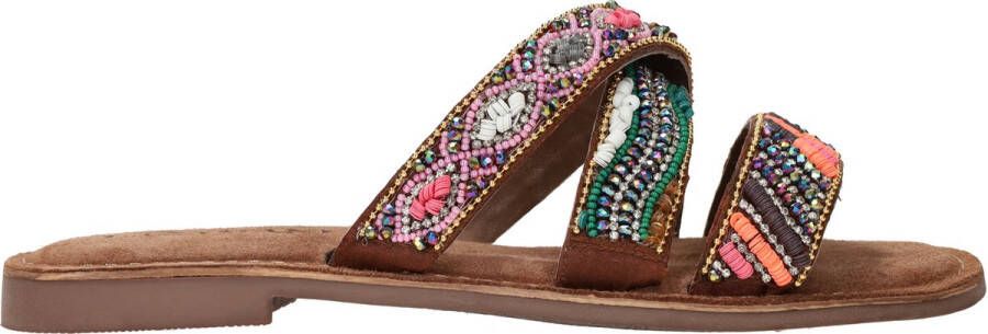 Lazamani Versierde slippers met suède Bruin Leer Leren slippers Dames - Foto 4