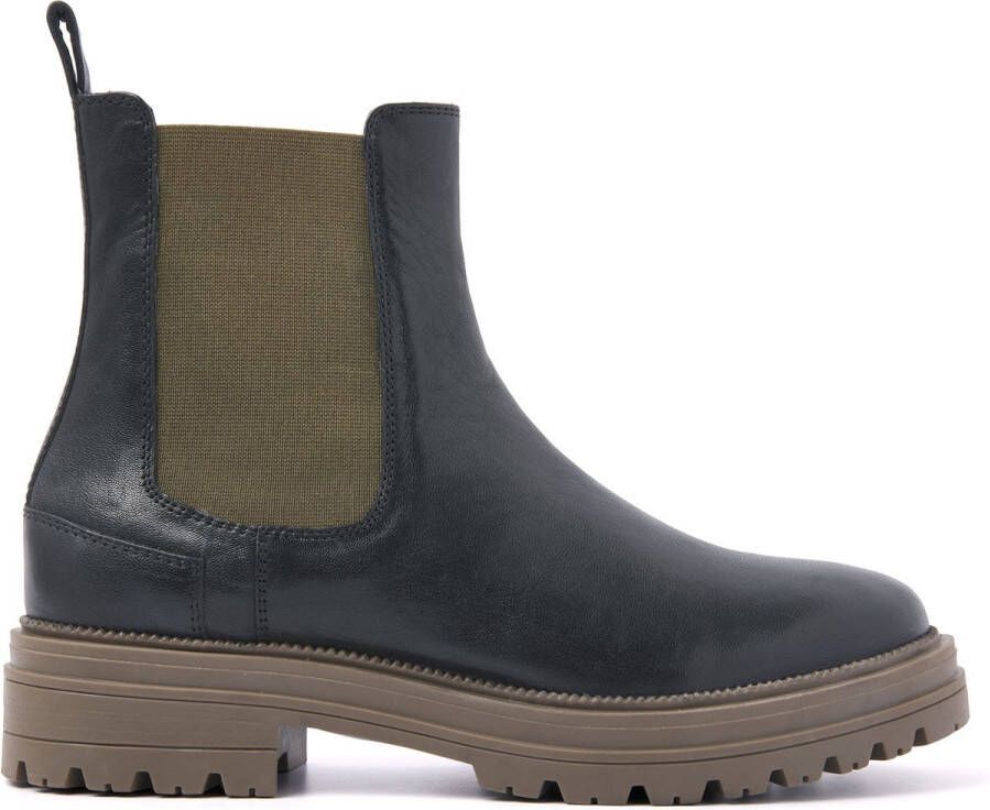 Lazamani Dames Chelsea Boots 85.417 Khaki-Black Zwart Leer LA85417khakiblack