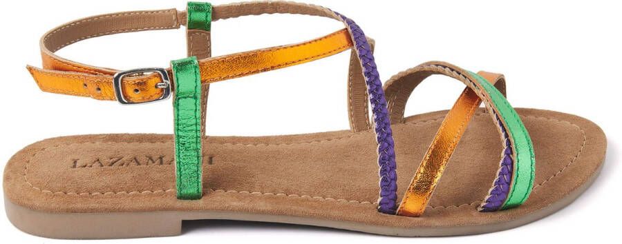 Lazamani Metallic Leren Sandalen Multicolor Dames