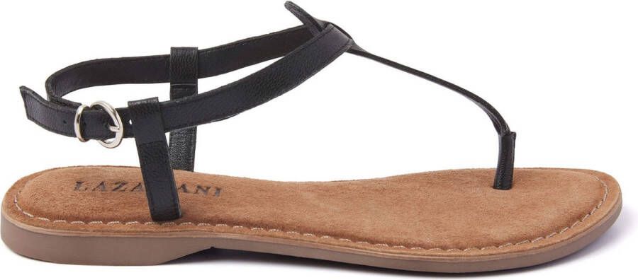 Lazamani T-strap leren teensandalen Zwart Leer Platte sandalen Dames - Foto 3