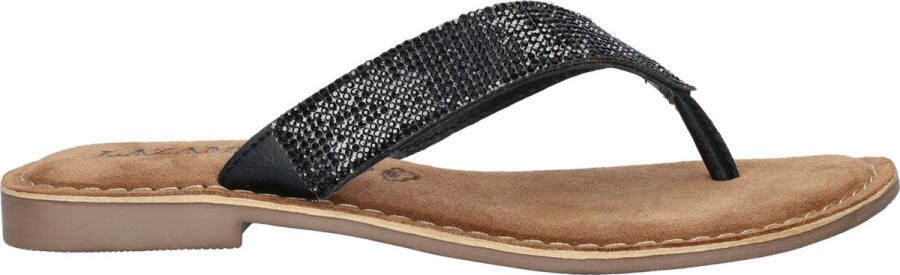 Lazamani Leren slippers met strass-steentjes Zwart Leer Teenslippers Dames
