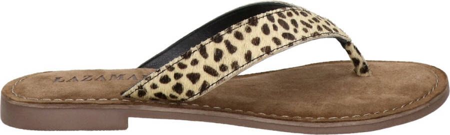 Lazamani 75.481 leren teenslippers met dierenprint ecru zwart - Foto 2