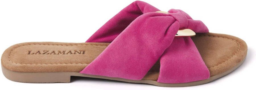 Lazamani suède slippers met gesp fuchsia