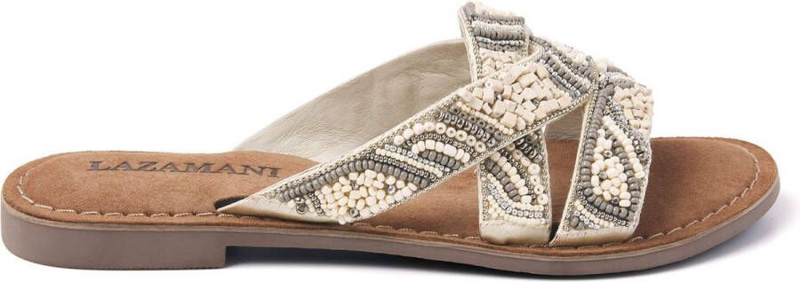 Lazamani Beige Zomer Slipper met Kralenbanden Beige Dames