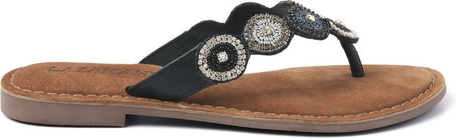 Lazamani Dames Slippers 75.451 South Zwart Leer LA75451south - Foto 13