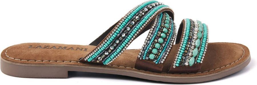 Lazamani Marlin Leren Dames Slippers Aqua