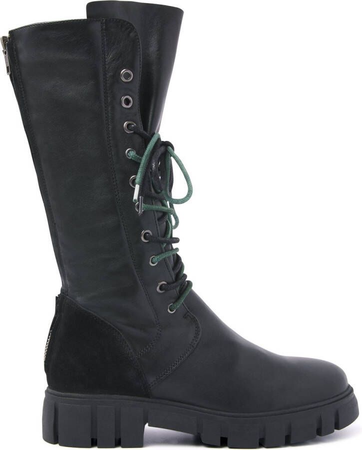 Lazamani Dames Veterlaarzen 74.467 Black Zwart Leer LA74467black