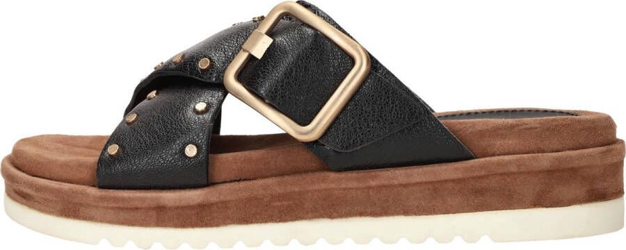 Lazamani Studded Leather Slipper with Buckle Closure Black Dames