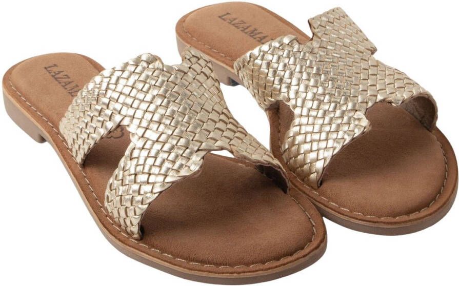 Lazamani Flor Dames Slippers Leer Gold