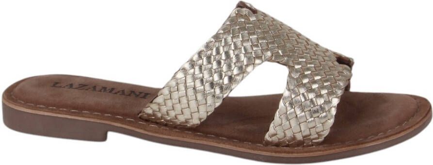 Lazamani Flor Dames Slippers Leer Gold
