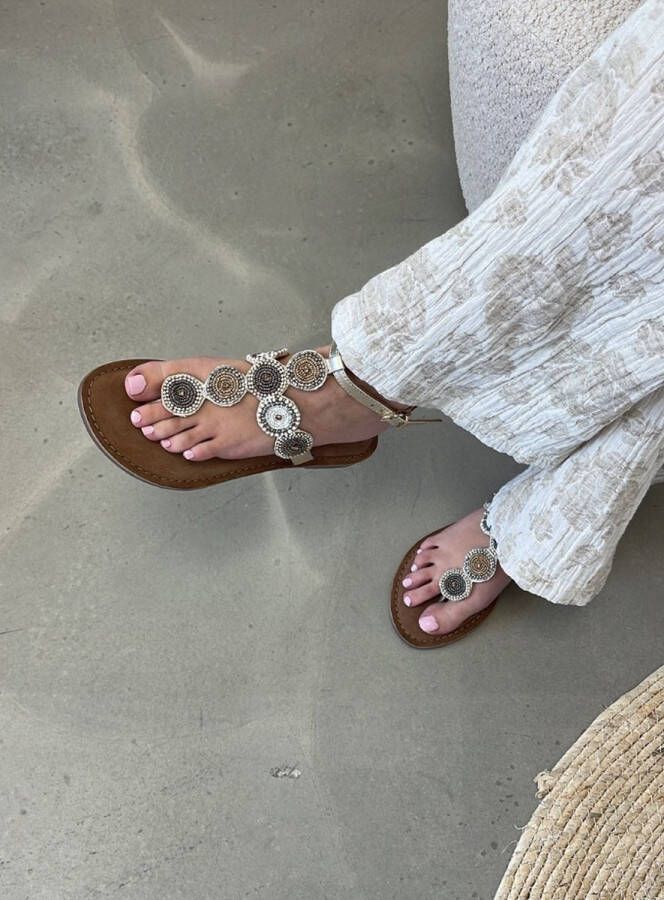 Lazamani Harper Leren Dames Sandalen Off-White