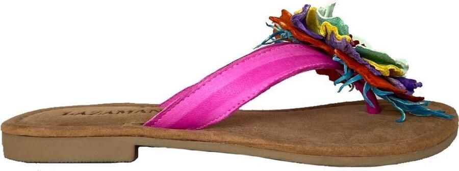 Lazamani Dames Slippers 33.726 Fuxia Flower Multi Leer LA33726fuxia