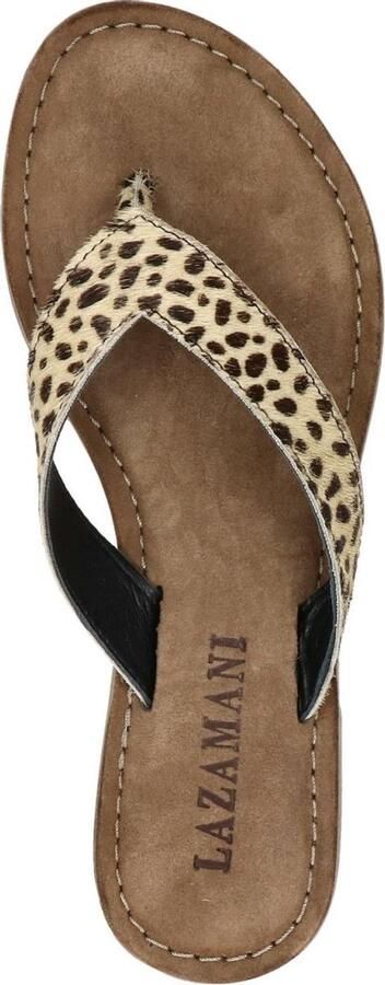 Lazamani 75.481 leren teenslippers met dierenprint ecru zwart - Foto 4