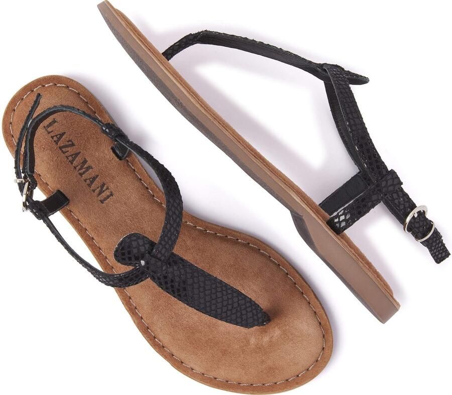 Lazamani 75.611 leren sandalen met slangenprint zwart - Foto 2
