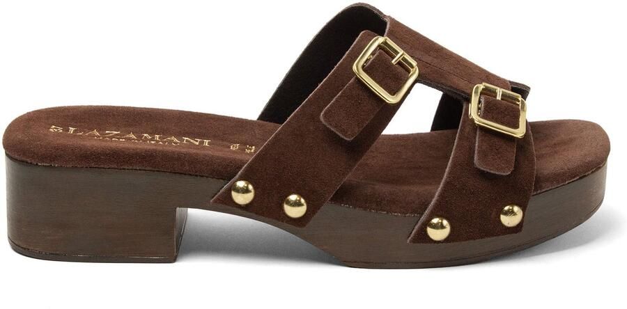 Lazamani Aria Dames Clogs Suede Brown