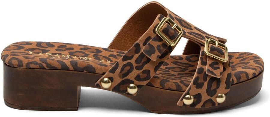 Lazamani Aria Dames Clogs Suede Leopard