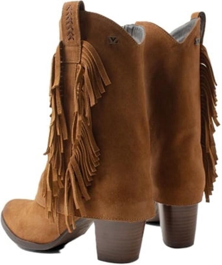 Lazamani dames halfhoge boots met franjes cognac suède