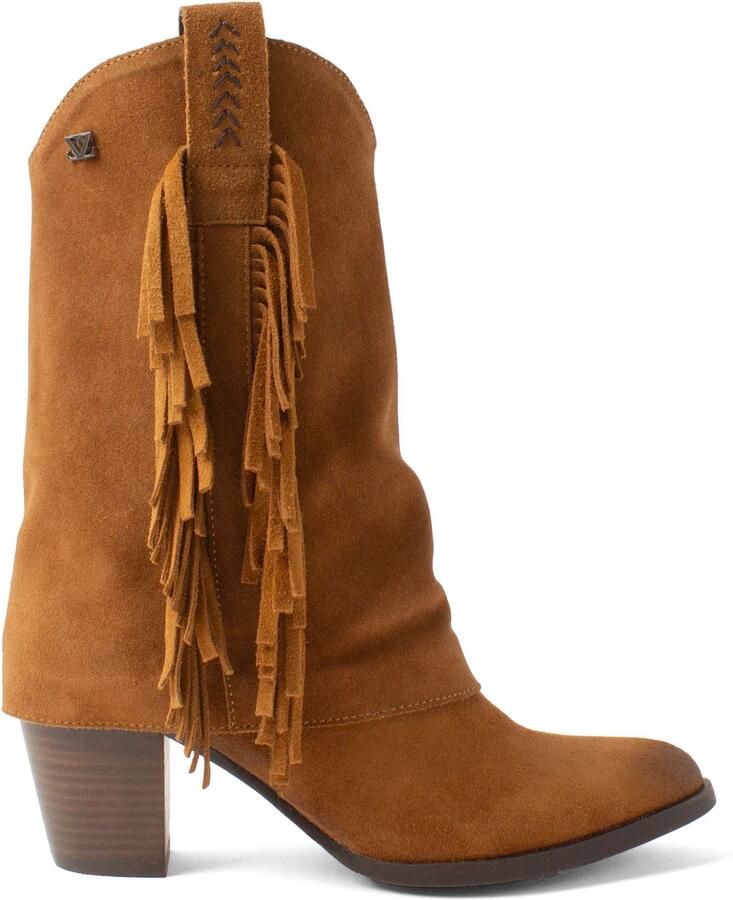 Lazamani dames halfhoge boots met franjes cognac suède - Foto 2