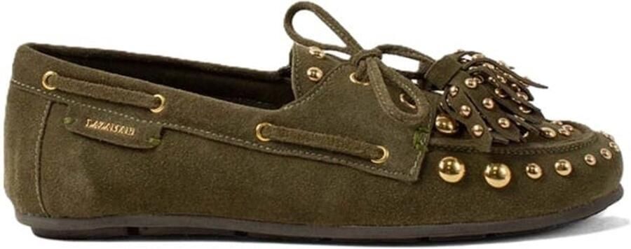 Lazamani groen suède loafers met goudkleurige studs