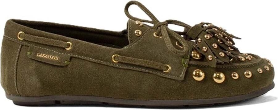 Lazamani groen suède loafers met goudkleurige studs