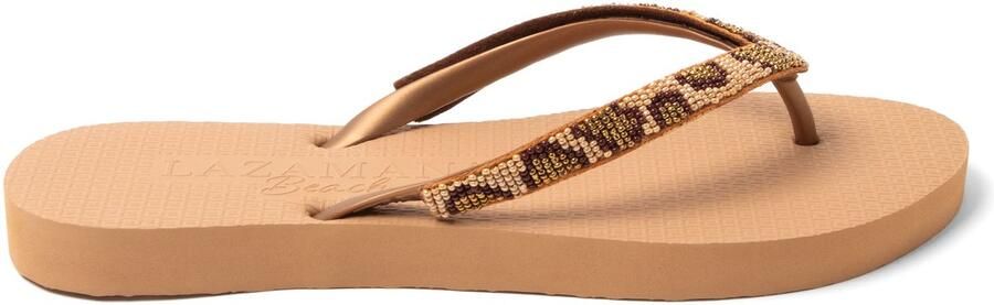 Lazamani teenslippers met kraaltjes en panterprint beige