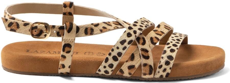Lazamani Zuza sandalen met panterprint beige zwart