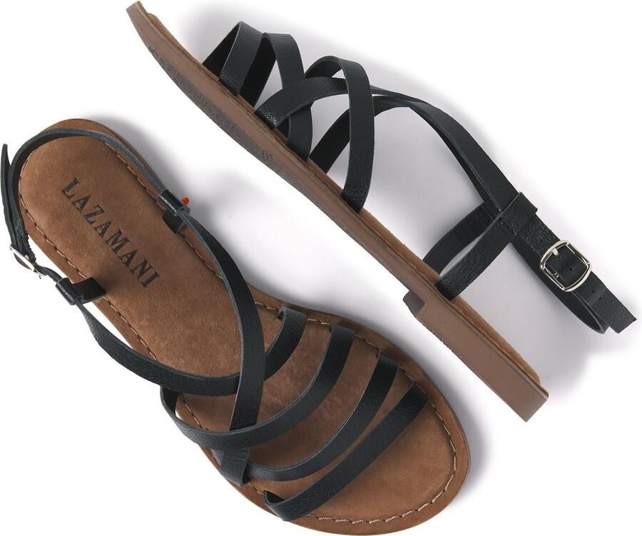 Lazamani Leren slingback sandaal Zwart Leer Platte sandalen Dames - Foto 3