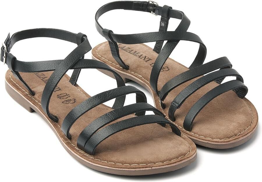 Lazamani Leren slingback sandaal Zwart Leer Platte sandalen Dames - Foto 5